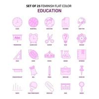 Set of 25 Feminish Education Flat Color Pink Icon set vector