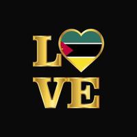 Love typography Mozambique flag design vector Gold lettering