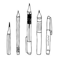 Vector pen and pencil clipart set. Hand drawn office supplies illustration