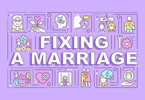 Fixing marriage word concepts purple banner. Healthy communication. Infographics with editable icons on color background. Isolated typography. Vector illustration with text.