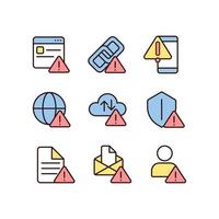 Network connect issues pixel perfect RGB color icons set. Access problem. Internet connection interruption. Isolated vector illustrations. Simple filled line drawings collection. Editable stroke