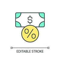 Deposit rate percentage RGB color icon. Savings account increase. Banking service benefits. Isolated vector illustration. Simple filled line drawing. Editable stroke.