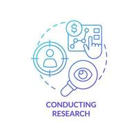 Conducting research blue gradient concept icon. Analyse market and customers. Product management abstract idea thin line illustration. Isolated outline drawing. vector