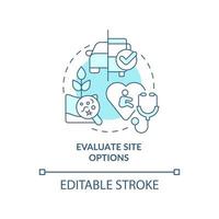 Evaluate site options turquoise concept icon. Environment. Housing development tip abstract idea thin line illustration. Isolated outline drawing. Editable stroke. vector