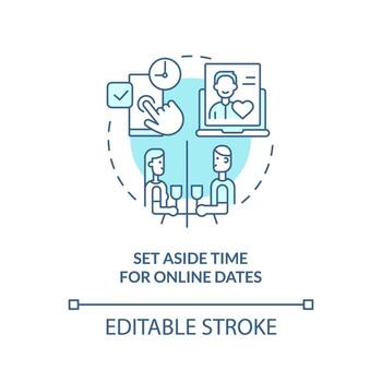 Set aside time for online dates turquoise concept icon. Long-distance relationship abstract idea thin line illustration. Isolated outline drawing. Editable stroke. vector