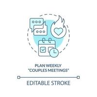 Plan weekly couples meetings turquoise concept icon. Fixing live-in relationship abstract idea thin line illustration. Isolated outline drawing. Editable stroke. vector