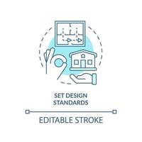 Set design standards turquoise concept icon. Construction. Housing development tip abstract idea thin line illustration. Isolated outline drawing. Editable stroke. vector