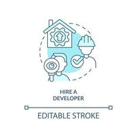 Hire developer turquoise concept icon. Professional team. Tip for housing development abstract idea thin line illustration. Isolated outline drawing. Editable stroke. vector
