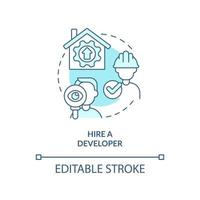Hire developer turquoise concept icon. Professional team. Tip for housing development abstract idea thin line illustration. Isolated outline drawing. Editable stroke. vector