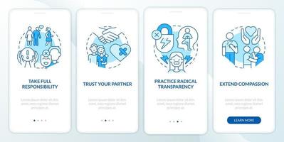 Saving broken relationship blue onboarding mobile app screen. Walkthrough 4 steps editable graphic instructions with linear concepts. UI, UX, GUI template. vector