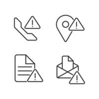 Communication problems pixel perfect linear icons set. Document is not sent. Calling error. Messenger issue. Customizable thin line symbols. Isolated vector outline illustrations. Editable stroke