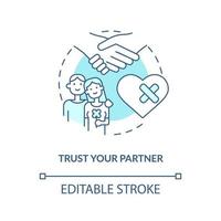 Trust partner turquoise concept icon. Saving broken relationship abstract idea thin line illustration. Mutual respect. Isolated outline drawing. Editable stroke. vector