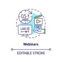 Webinars concept icon. Live lecture. Real time broadcasting. Online tutorials type abstract idea thin line illustration. Isolated outline drawing. Editable stroke. vector