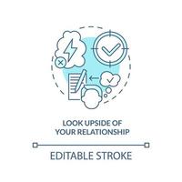Look upside of relationship turquoise concept icon. Keep passion in relationship tip abstract idea thin line illustration. Isolated outline drawing. Editable stroke. vector