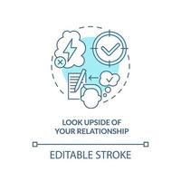 Look upside of relationship turquoise concept icon. Keep passion in relationship tip abstract idea thin line illustration. Isolated outline drawing. Editable stroke. vector