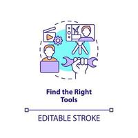 Find right tools concept icon. Interactive videos. Creating educational video abstract idea thin line illustration. Isolated outline drawing. Editable stroke. vector