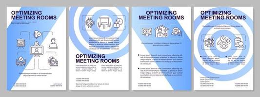 Improving meeting rooms blue brochure template. Business. Leaflet design with linear icons. Editable 4 vector layouts for presentation, annual reports.