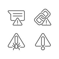 Computer problems pixel perfect linear icons set. Virus danger. Warning. Hyperlink issue. Message is not sent. Customizable thin line symbols. Isolated vector outline illustrations. Editable stroke