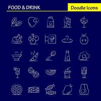Food And Drink Hand Drawn Icons Set For Infographics Mobile UXUI Kit And Print Design Include Cocktail Glass Goblet Glass Wine Drink Baking Croissant Icon Set Vector