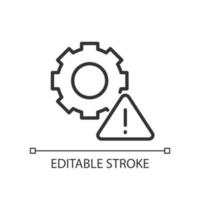 Technical warning pixel perfect linear icon. Program settings issue. Device configuration problem. Thin line illustration. Contour symbol. Vector outline drawing. Editable stroke.