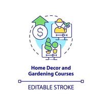 icono de concepto de cursos de jardinería y decoración del hogar. diseño de interiores. idea de tutorial en línea idea abstracta ilustración de línea delgada. dibujo de contorno aislado. trazo editable. vector