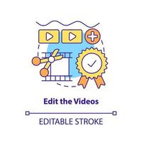 Edit videos concept icon. Cut and add transitions. E Learning video tip abstract idea thin line illustration. Isolated outline drawing. Editable stroke. vector