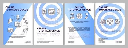 Online tutorials usage blue gradient brochure template. E learning. Leaflet design with linear icons. 4 vector layouts for presentation, annual reports.