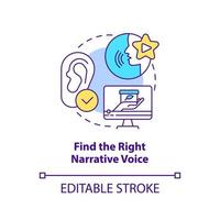 Find right narrative voice concept icon. Voice over. Sales online training videos abstract idea thin line illustration. Isolated outline drawing. Editable stroke. vector