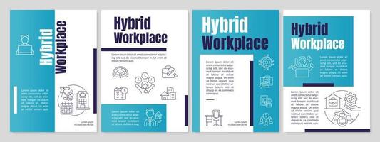 Hybrid workplace blue brochure template. Work schedule. Leaflet design with linear icons. Editable 4 vector layouts for presentation, annual reports.