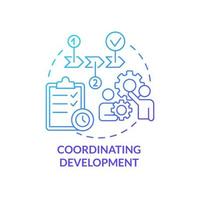 Coordinating development blue gradient concept icon. Build realization plan. Product management abstract idea thin line illustration. Isolated outline drawing. vector