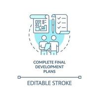 Complete final development plans turquoise concept icon. Tip for housing development abstract idea thin line illustration. Isolated outline drawing. Editable stroke. vector