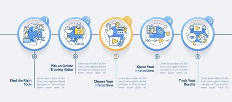 creando una plantilla de infografía de círculo de video educativo. visualización de datos con 5 pasos. gráfico de información de línea de tiempo editable. diseño de flujo de trabajo con iconos de línea. vector