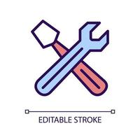 Hand tools RGB color icon. Automobile repair workshop. Settings menu. Maintenance. Wrench and screwdriver. Isolated vector illustration. Simple filled line drawing. Editable stroke.