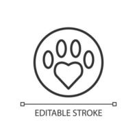 Animal hospital linear icon. Keep pet healthy. Caring for animals in shelter. Volunteer program. Thin line illustration. Contour symbol. Vector outline drawing. Editable stroke.