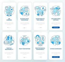 Repair relationship, marriage blue onboarding mobile app screen set. Walkthrough 4 steps editable graphic instructions with linear concepts. UI, UX, GUI template. vector