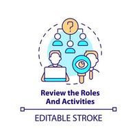 Review roles and activities concept icon. Work analytics. Step to transformation abstract idea thin line illustration. Isolated outline drawing. Editable stroke. vector