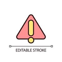 Warning sign pixel perfect RGB color icon. Danger awareness. Important information. Drawing attention. Isolated vector illustration. Simple filled line drawing. Editable stroke.