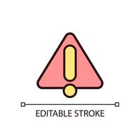 Warning sign pixel perfect RGB color icon. Danger awareness. Important information. Drawing attention. Isolated vector illustration. Simple filled line drawing. Editable stroke.