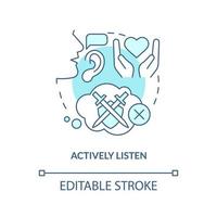 Actively listen turquoise concept icon. Reconnect after huge fight abstract idea thin line illustration. Listening skills. Isolated outline drawing. Editable stroke. vector