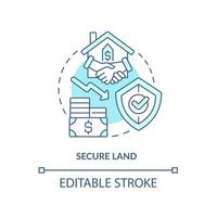 Secure land turquoise concept icon. Safe property buying. Housing development tip abstract idea thin line illustration. Isolated outline drawing. Editable stroke. vector