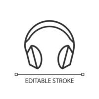 Wireless headphones linear icon. Listening to music. Enjoying sound quality. Audio technology. Headset. Thin line illustration. Contour symbol. Vector outline drawing. Editable stroke.