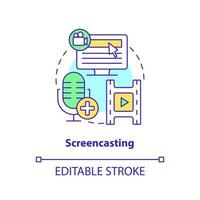 Screencasting concept icon. Record computer screen. Online video method abstract idea thin line illustration. Isolated outline drawing. Editable stroke. vector