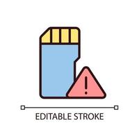 Low disk space warning pixel perfect RGB color icon. Disc capacity. Precaution symbol. Hardware. Isolated vector illustration. Simple filled line drawing. Editable stroke.