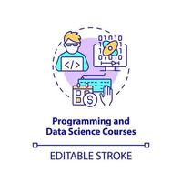 Programming and data science courses concept icon. Online education idea abstract idea thin line illustration. Isolated outline drawing. Editable stroke. vector