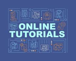 Online tutorials word concepts dark blue banner. Elearning. Infographics with editable icons on color background. Isolated typography. Vector illustration with text.