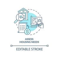 Assess housing needs turquoise concept icon. Property checkup. Home development abstract idea thin line illustration. Isolated outline drawing. Editable stroke. vector