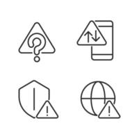 Internet connection issues pixel perfect linear icons set. Unknown system error. Smartphone data problem. Customizable thin line symbols. Isolated vector outline illustrations. Editable stroke