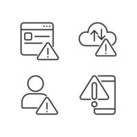 Website access denied pixel perfect linear icons set. Cloud storage issue. Smartphone breakage. Unknown user. Customizable thin line symbols. Isolated vector outline illustrations. Editable stroke