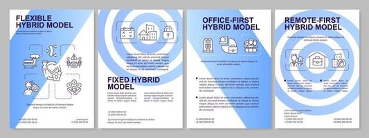 Models of hybrid work blue brochure template. Scheduling. Leaflet design with linear icons. Editable 4 vector layouts for presentation, annual reports.