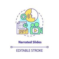 Narrated slides concept icon. Visual presentation. Online video method abstract idea thin line illustration. Isolated outline drawing. Editable stroke. vector